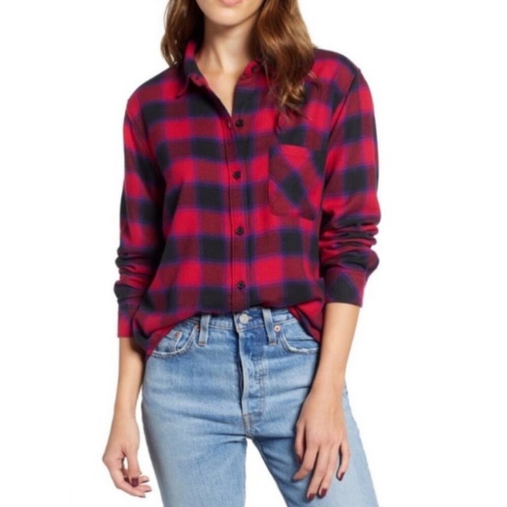 Rails Milo Flannel Button Down Shirt In Black Che… - image 1